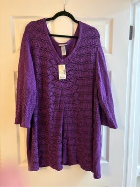 Catherines Purple Openwork V-Neck Tunic